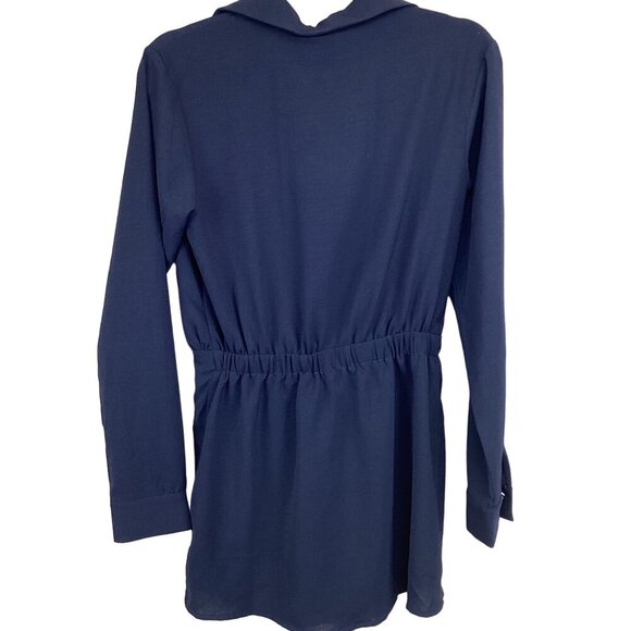 Essue Size Small Navy Blue Faux Wrap Romper‎ Long Sleeves Stretch Waist - Picture 6 of 8